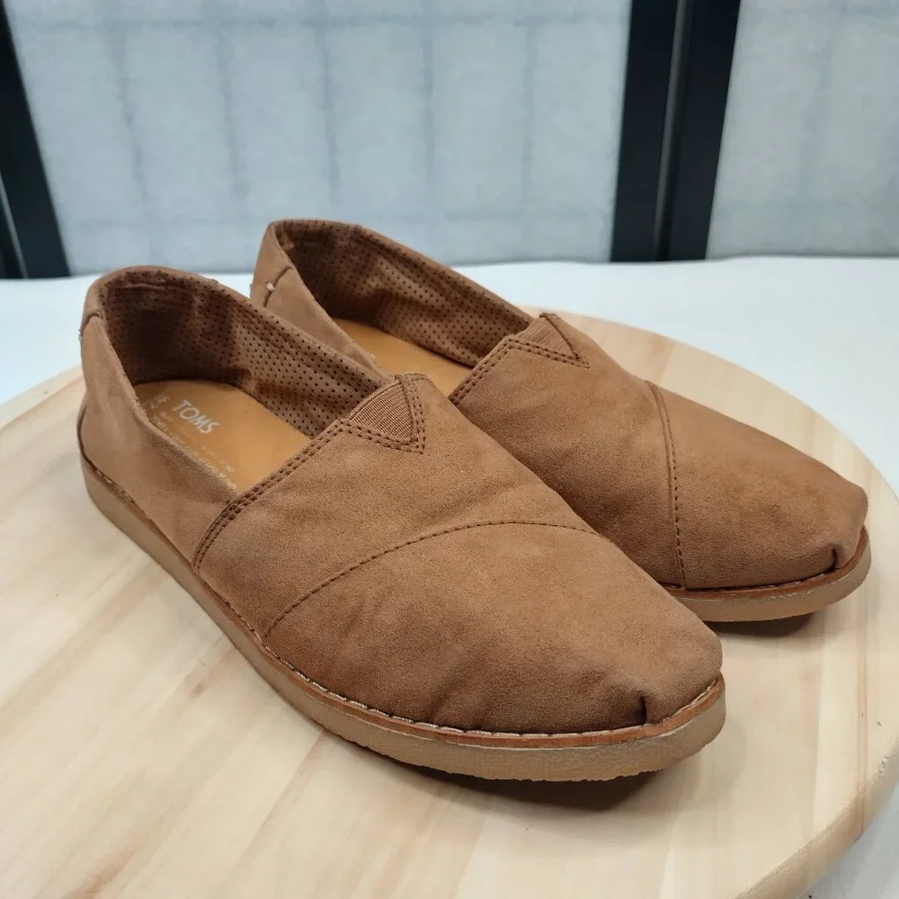 Toms Alpargata Crepe Toffee Tan Microfiber Slip-on Flats Women US 7.5